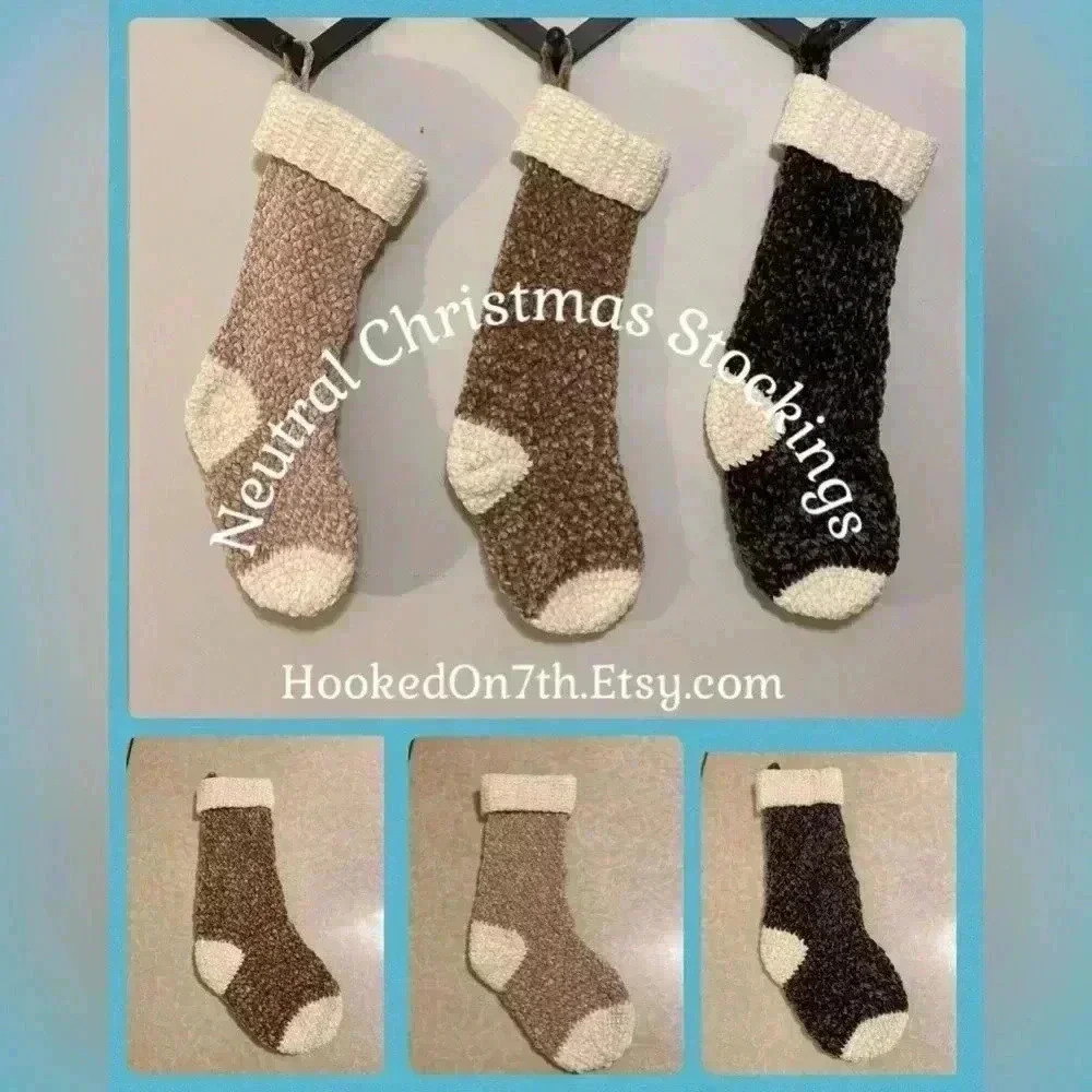 Velvet Christmas Stockings Neutral Brown(s)‎ Handmade - Farmhouse Stocking